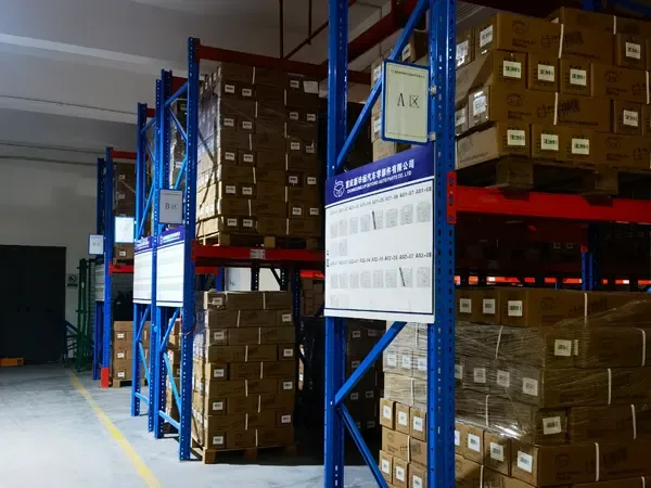 Packaged automotive parts in storage