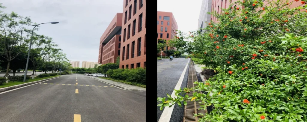 Two exterior views of Jiulong Industrial Park in Chongqing